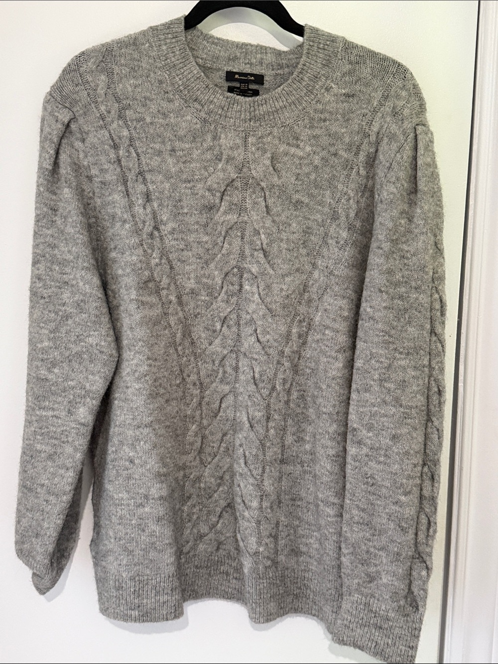 Massimo Dutti Light Gray Cable-Knit Crewneck Sweater